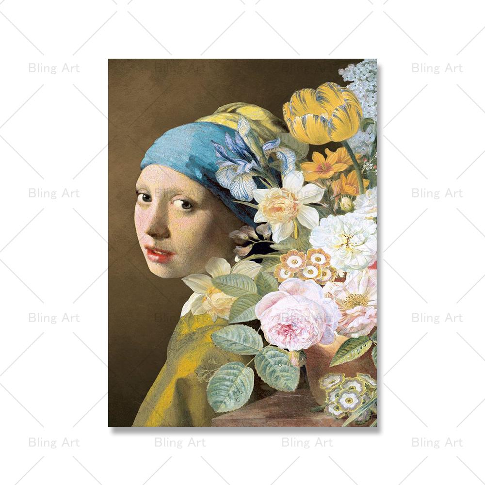 

Абстрактное искусство, забавная девушка с жемчужными серьгами, плакаты, граффити, женское лицо, цветок, холст, живопись, настенные художественные картинки для домашнего декора (с рамкой) 15*20cm(with frame)