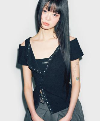 Nillring T19.00 Snep Point Short-Sleeved Cardigan _ Black