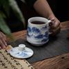 Jingdezhen Blue & White Hand-Painted Ceramic Teacup with Lid