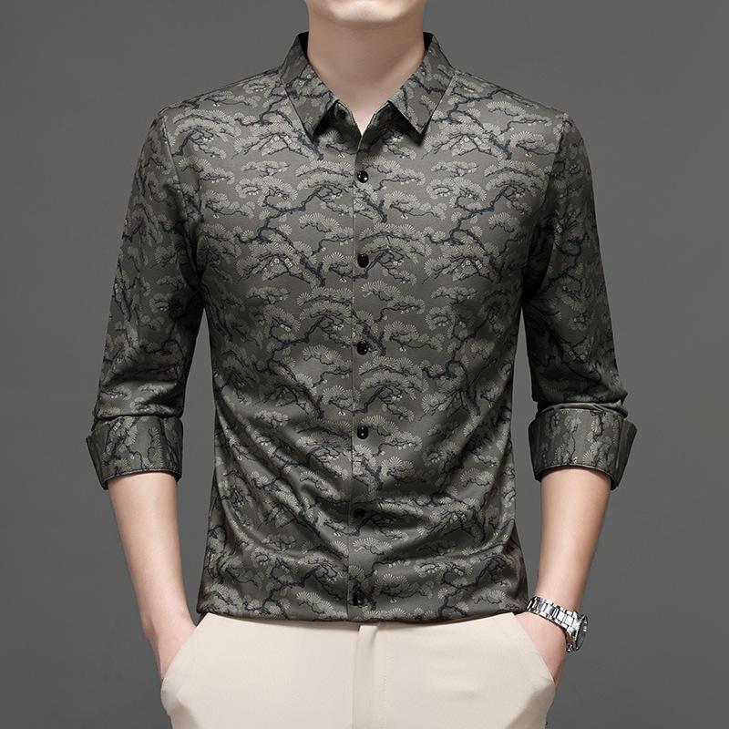 Men S Loose Fit Long Sleeve Printed Business Casual Shirt For Autumn