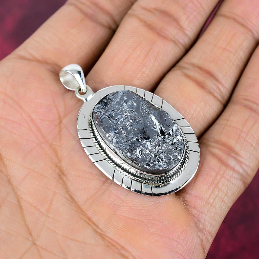 Roher Shungit Anhänger, 925 Sterling Silber Anhänger Edelstein Schmuck Handarbeit Erstaunlicher Schmuck Anhänger, Geschenk für Sie