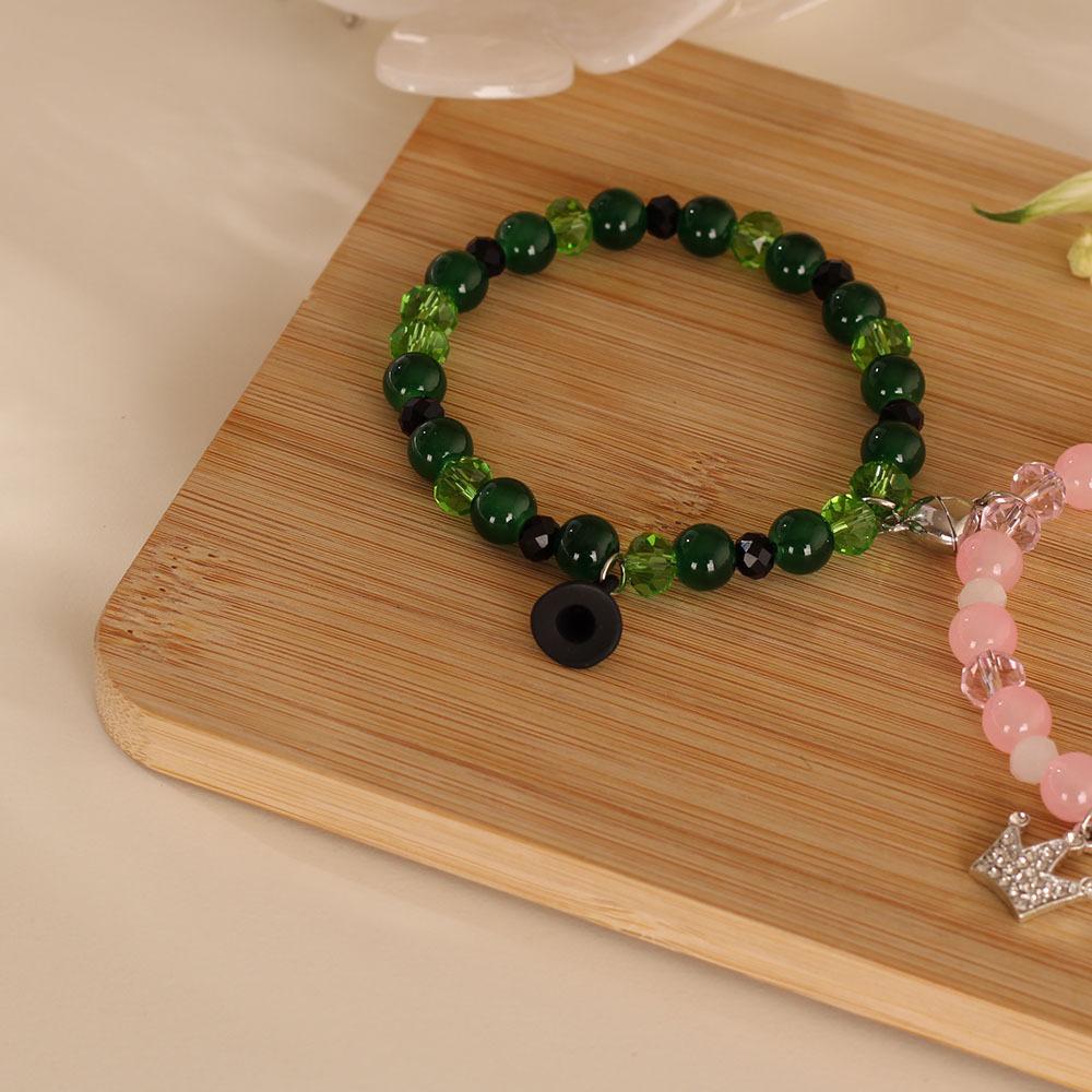 Set di Braccialetti con Perline di Agata Rosa Verde e Cristallo con Ciondolo a Corona Regali Festivi Gioielli Dolci alla Moda per Donne Accessorio Semplice Versatile per l'Uso Quotidiano