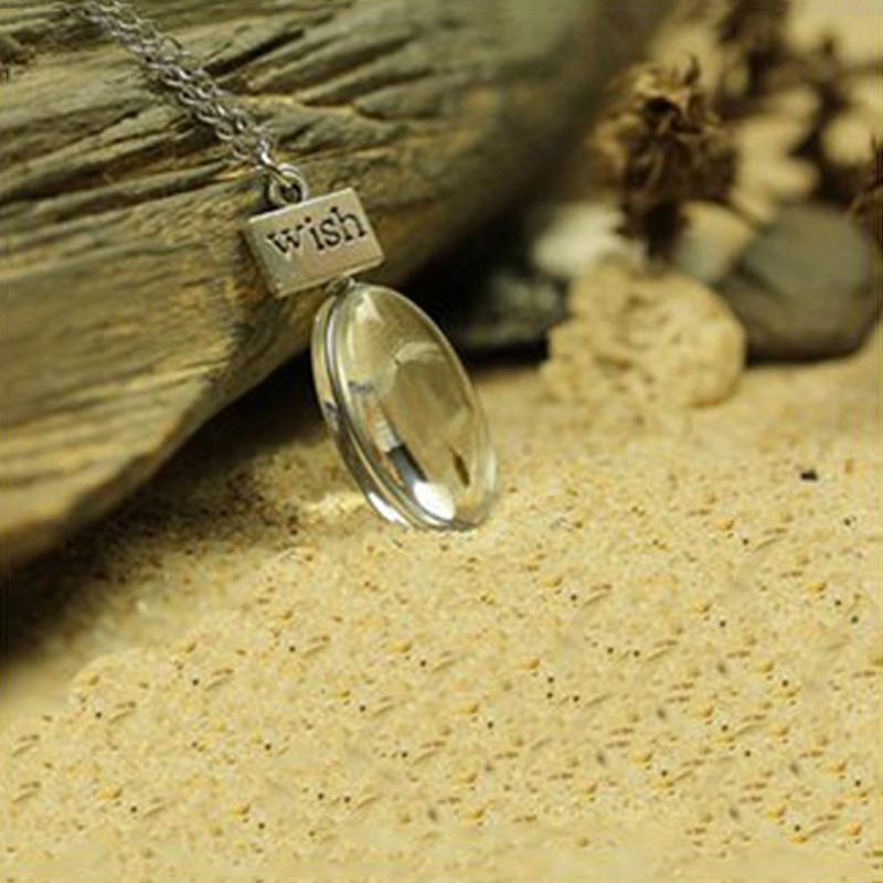 Real Wish Glass Dandelion Seeds In Glass Wish Bottle Chain Necklace Pendant