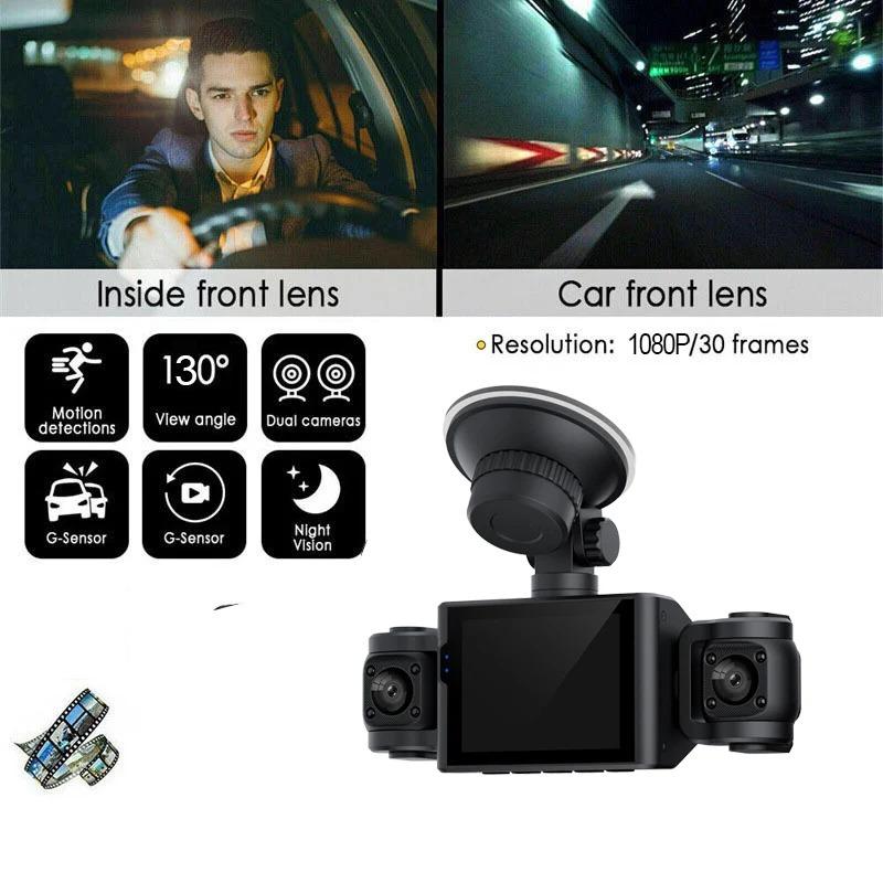 1080P 3-Kanal Drei-Wege Auto DVR Mit Drehbarer Linse Vorne Hinten Innenraum Armaturenbrett Kamera Video Recorder Nachtsicht