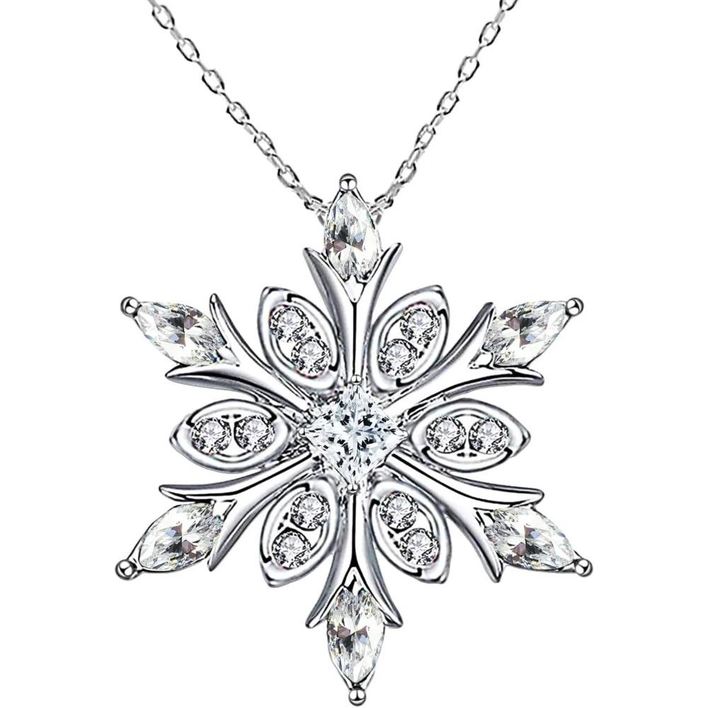 Women Silver Plated Blue Crystal Snowflake Pendant Necklace Christmas Winter Jewelry Gift Collarbone Chain