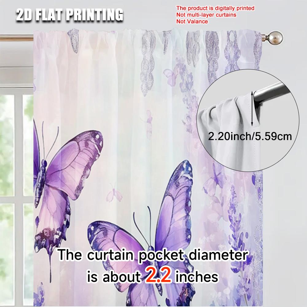 2pcs   Print Curtains  print Lavender Dreamy Purple Butterfly Polyester (without rod) Stuff Clearance Use for Living Room