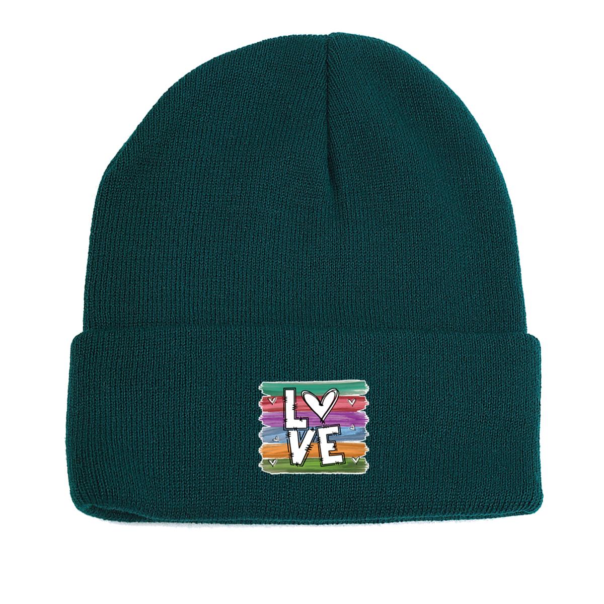 

LOVE теплая вязаная шапка бини, женская шапка эластичная ветрозащитная однотонная шапка с помпоном вязаная шапка бини as the picture зелёный
