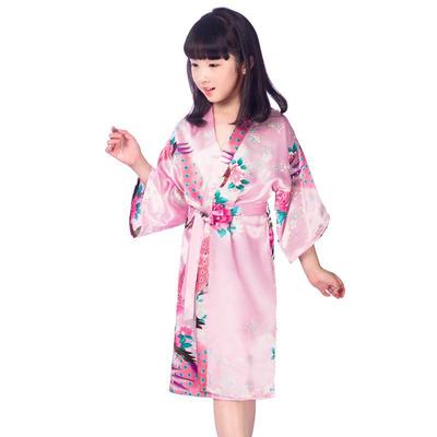 Camicia da notte accappatoio estivo da bambina in seta al tatto con pavone e peonie