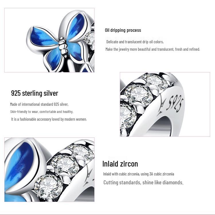 S925 Silver Blue Butterfly Beads - Romantic Spring DIY Accessory SCC1731