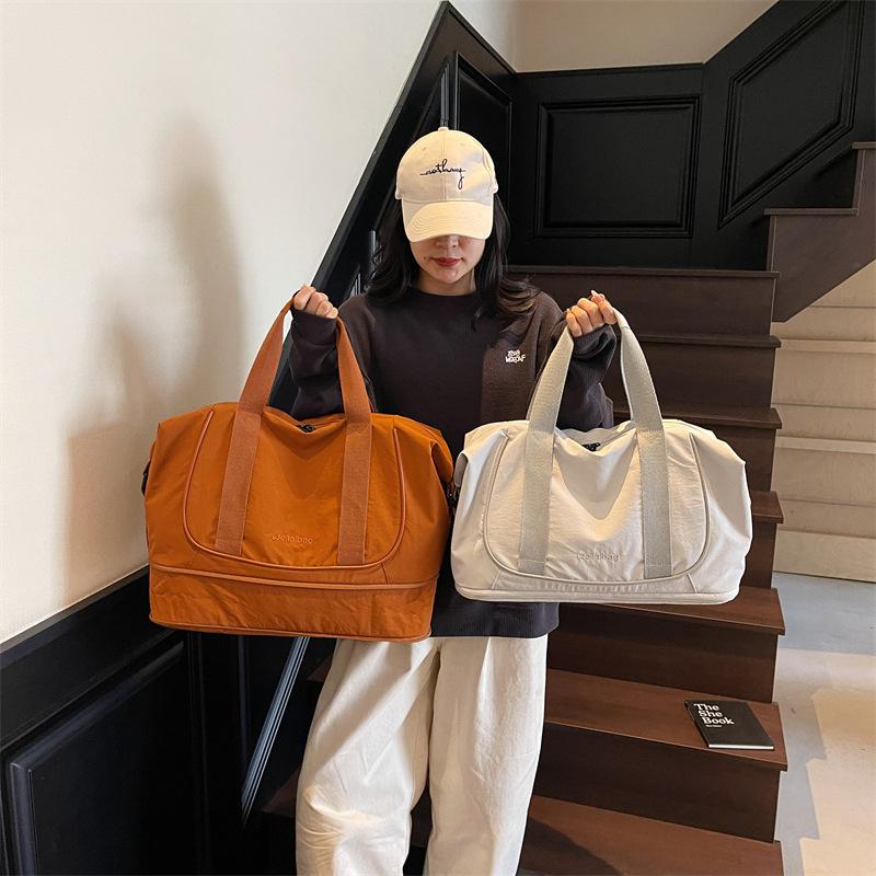 Expandable Travel Bag Women's Large-capacity Short-distance Storage Duffel Bag Lightweight Solid Color Simple Messenger Sports Fitness Bag