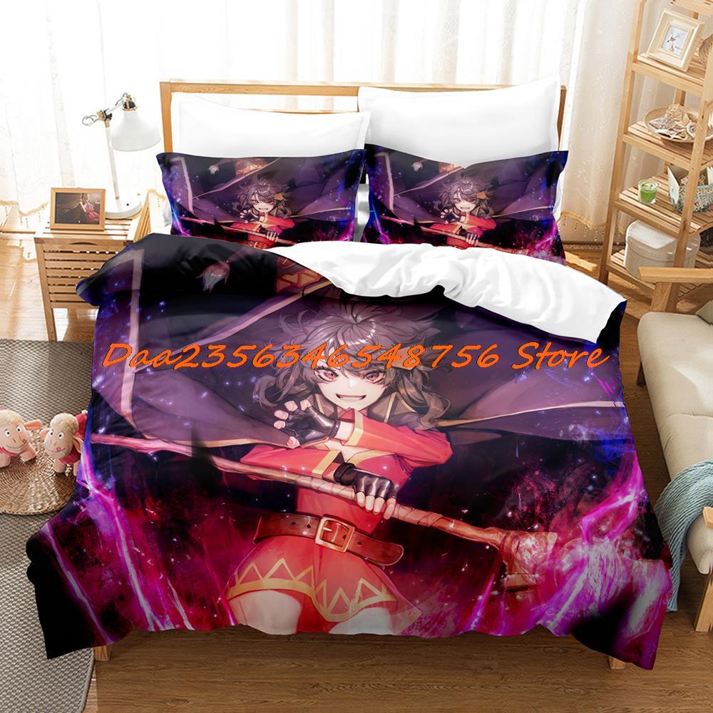 Megumin Konosuba Beding Set Single Twin Ful Quen King-Sized Dimensionsd Dimensions Bed Linen Set Aldult Kid Bedrom Duvetcover Sets 3D Anime Bed Shet