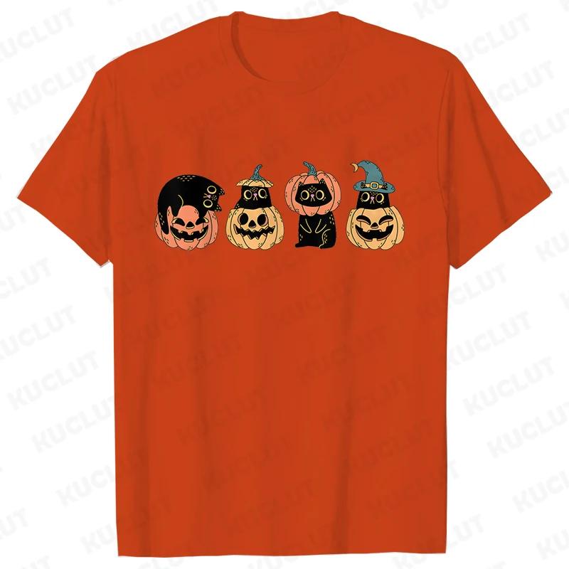 Fashion Halloween Party Tee Shirt Women Clothing Harajuku Designer Cat Pumpkin Halloween Graphic Y2k Tops Short Sleeve Tshirt