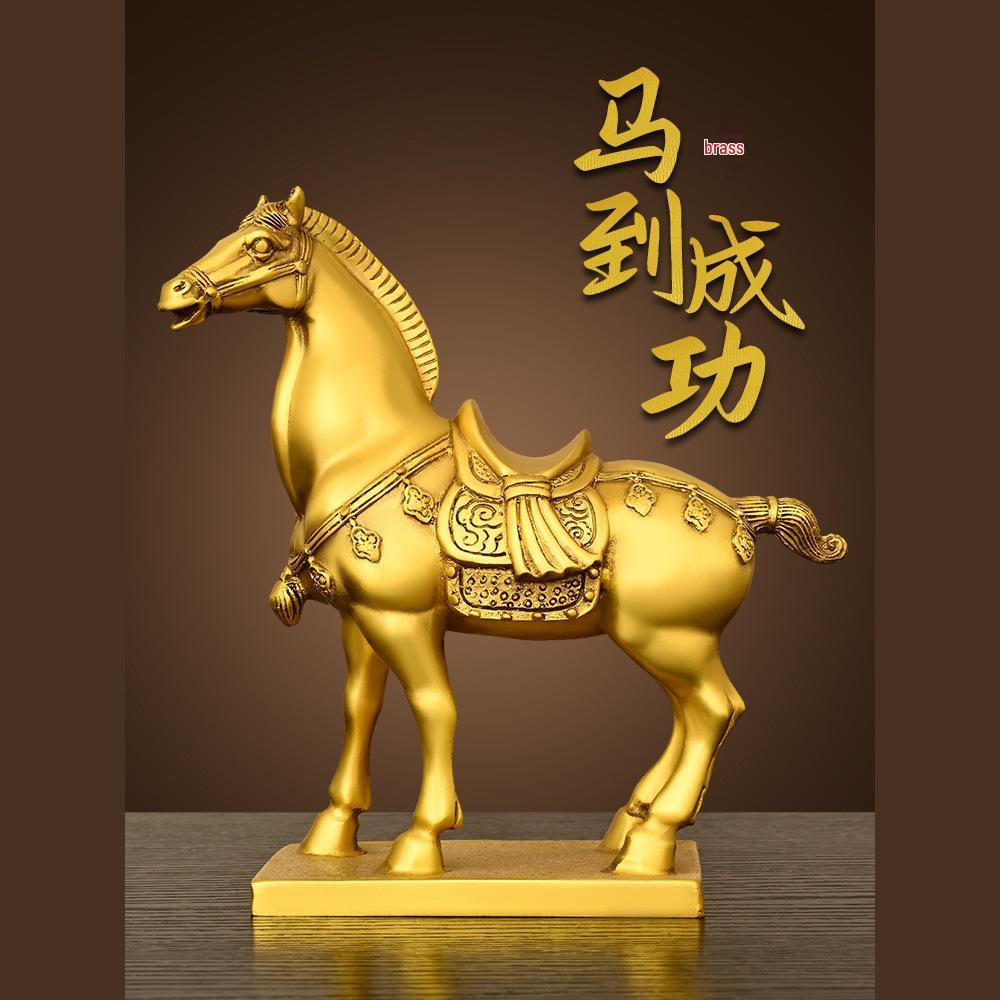 Pure Brass Tang Horse Figurine - Zodiac Success Mascot for Office & Home Decor.