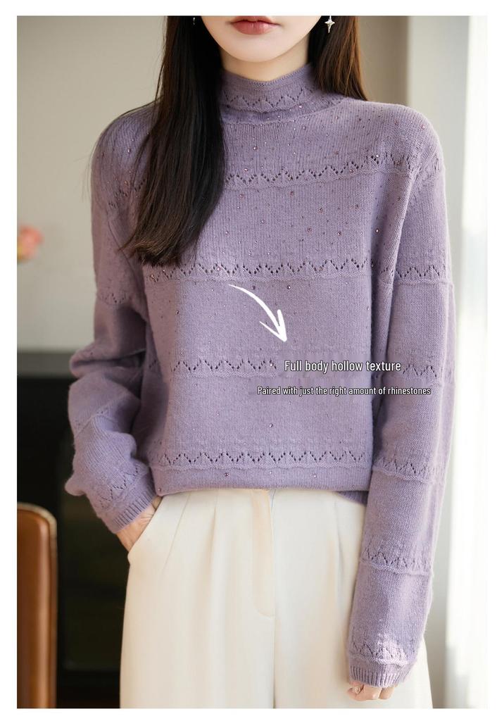 Vintage-Inspired Heavy Crochet High Neck Women's Pullover Sweater, Stylish and Warm Base Layer Top for 2026