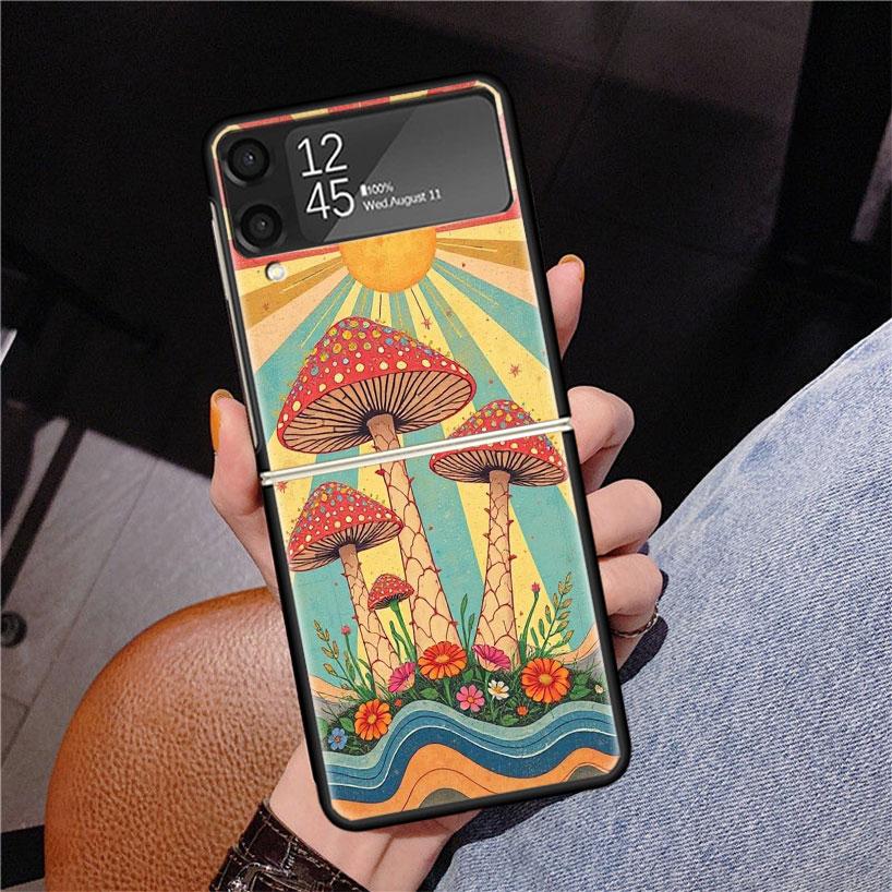Boho Hippy Mushroom Sunrise Phone Case For Samsung Z Flip 7 6 5 4 3 Galaxy ZFlip7 ZFlip6 ZFlip5 ZFlip4 ZFlip3 5G Print Cover