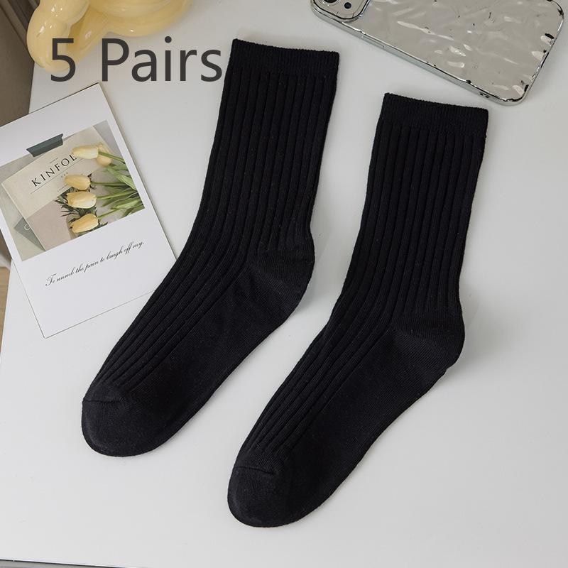 5 Paar Damen Frühling und Herbst Geruchsdichte Einfarbige Baumwoll-Röhrensocken