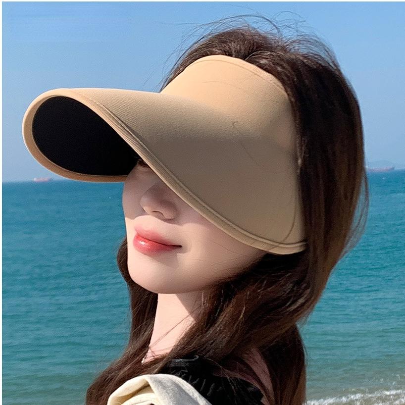 Women's Korean Style Extended Wide Brim Seamless Sun Hat UV Protection Full Coverage Outdoor Lightweight Open Top Cap