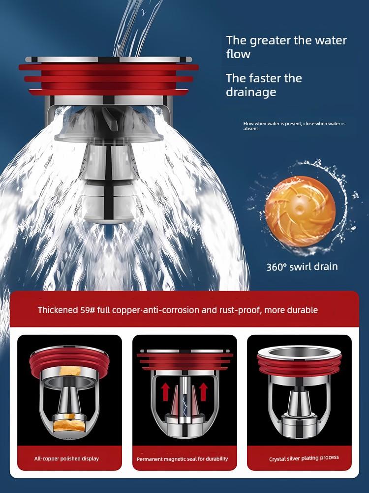 All-Copper Floor Drain Deodorizer for Bathroom, Universal Inner Core for Sewer Pipes, Anti-Odor Device, Sealing Non-Return Valve, Insect Prevention