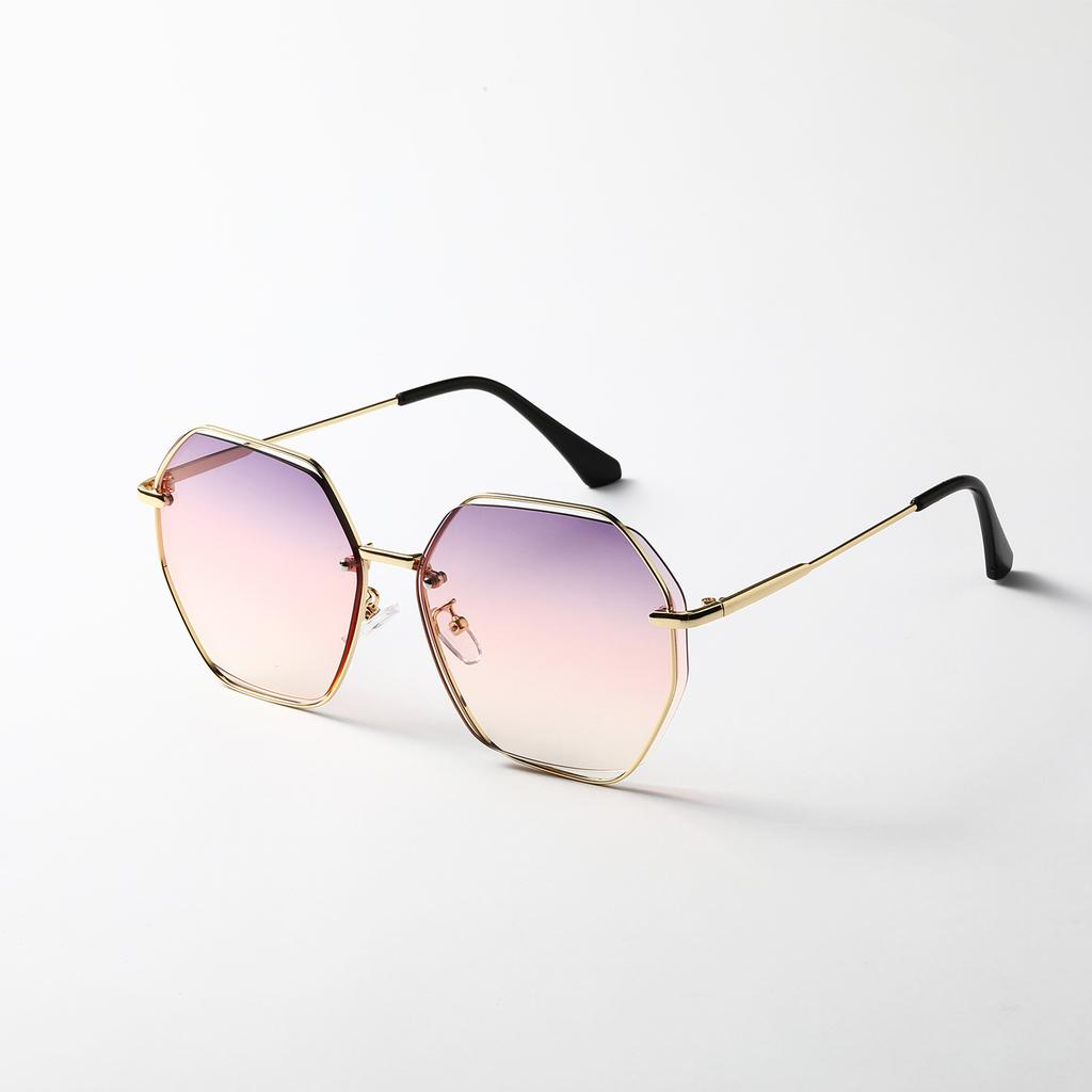 Metal Glasses Men'S Polygonal Large Frame Face Covering Plain Glasses Retro Sunglasses Women'S Sunglasses