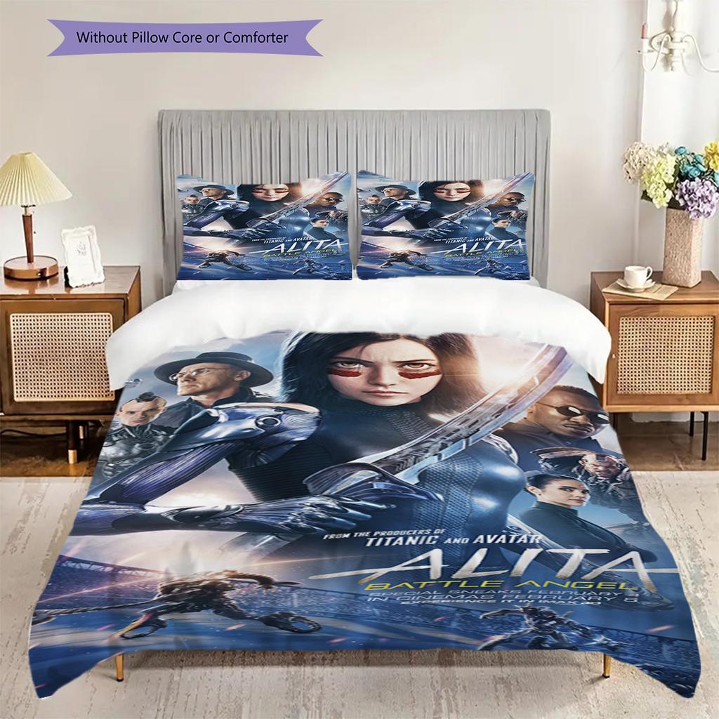 Future Warrior Alitas Battle Bedding (1 * duvet cover + 2 * pillowcase, without core) 2D Flat Soft and comfortable Duvet cover and pillowcase