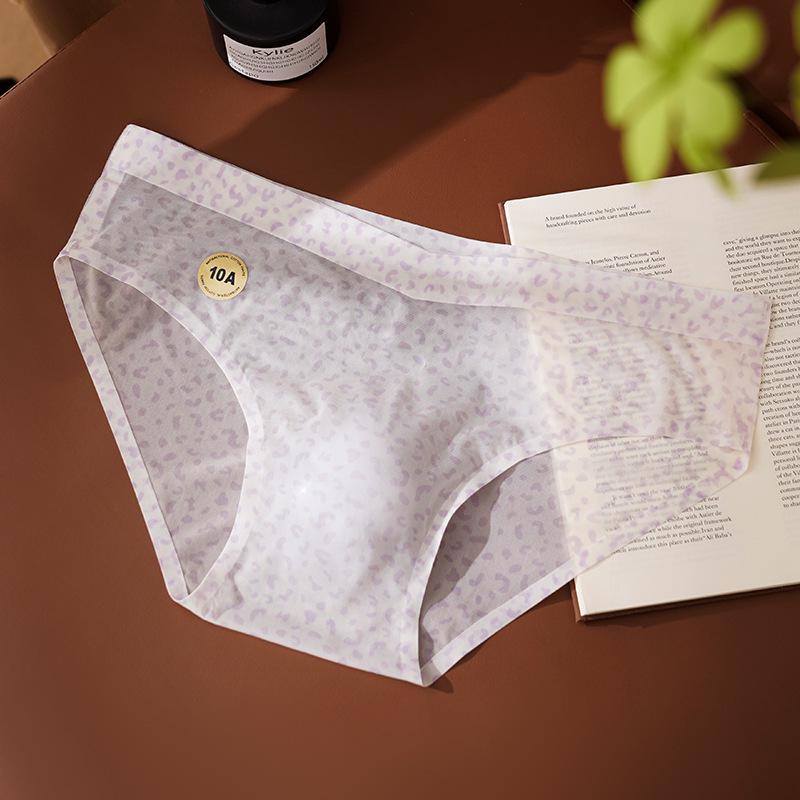 Cueca Boxer Masculina Transparente Estampa Leopardo Ultra-Fina Seda Gelada 10A com Aroma de Camélia Antibacteriano