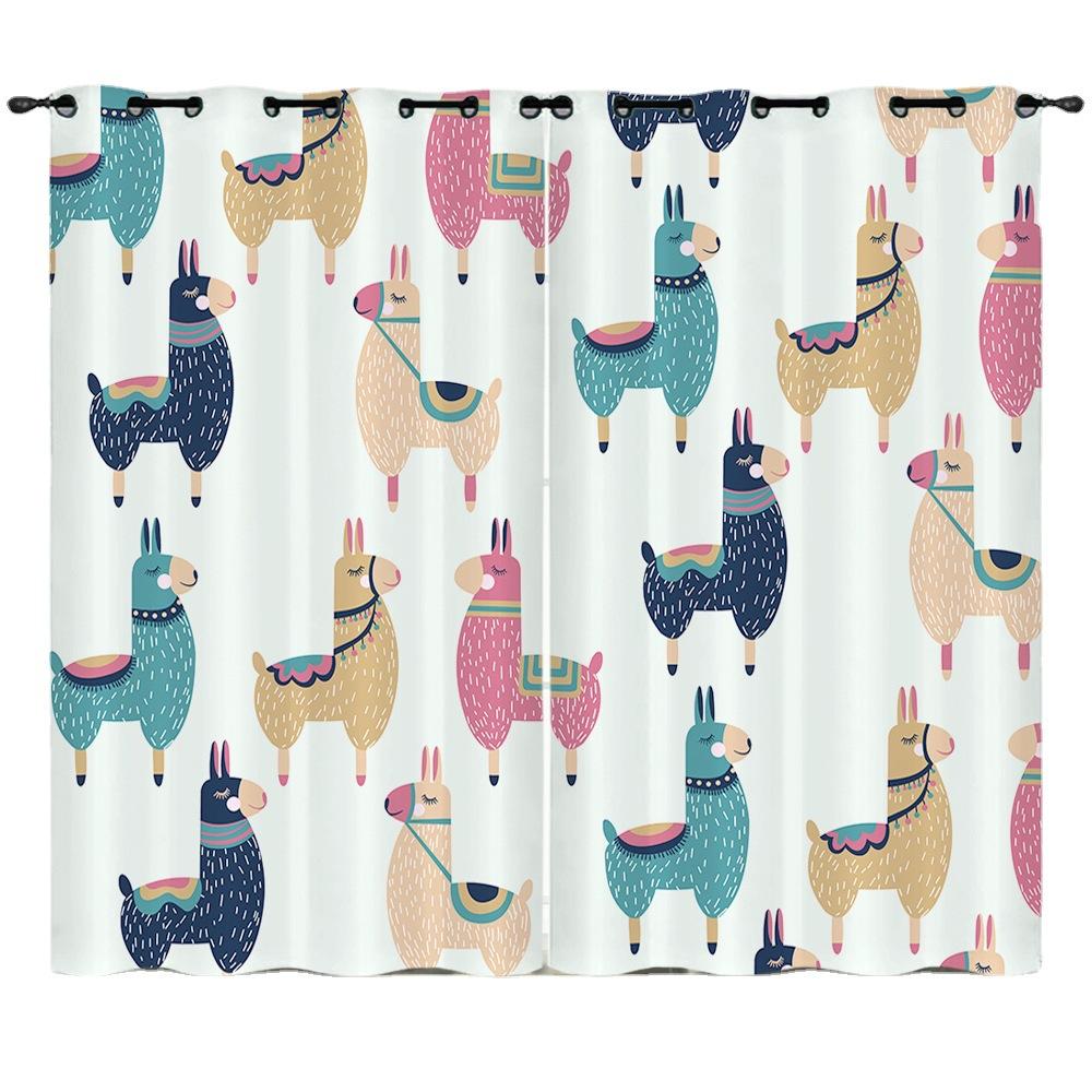 Curtain Cartoon Animal Alpaca 3D Digital Printing Blackout Curtain Punching