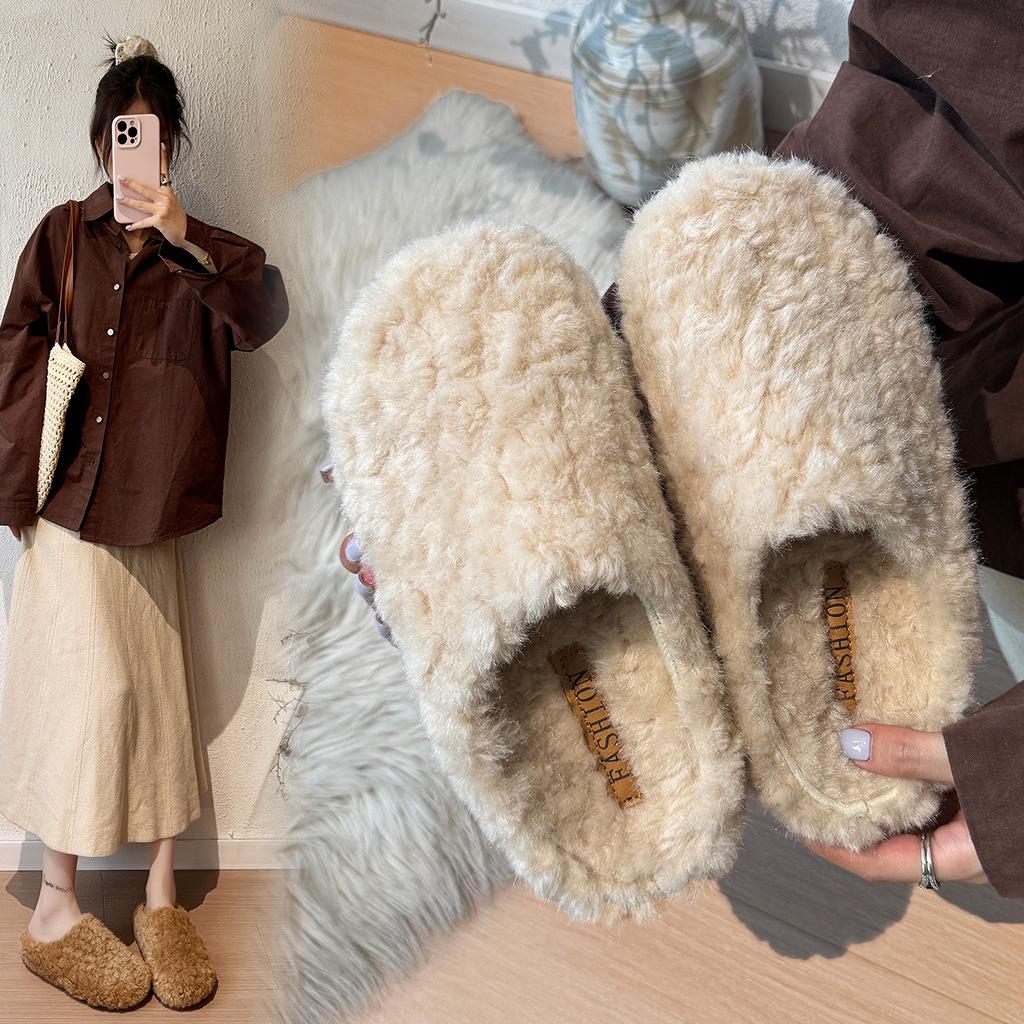 Fashion and lightweight suede thick-soled fluffy slippers women's shoes 2025 new winter wear high-heeled warm bag head slippers