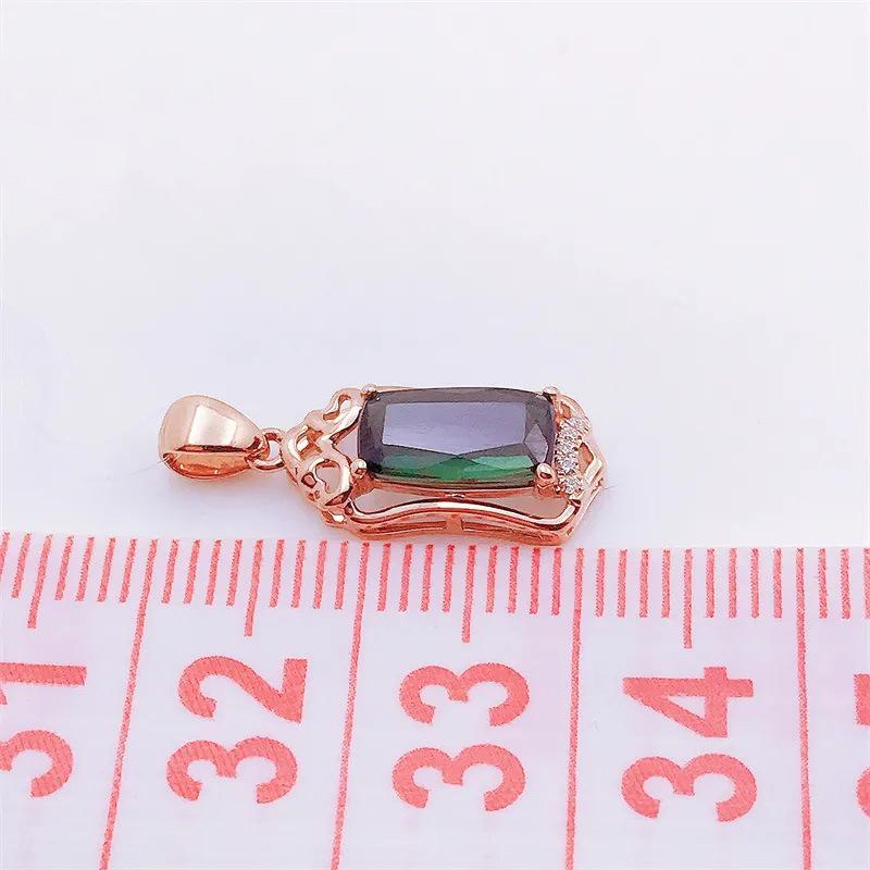 Purple Gold Square Greenstone Pendant Women'S Glossy Diamond-Plated Rose Gold Color Gold Necklace