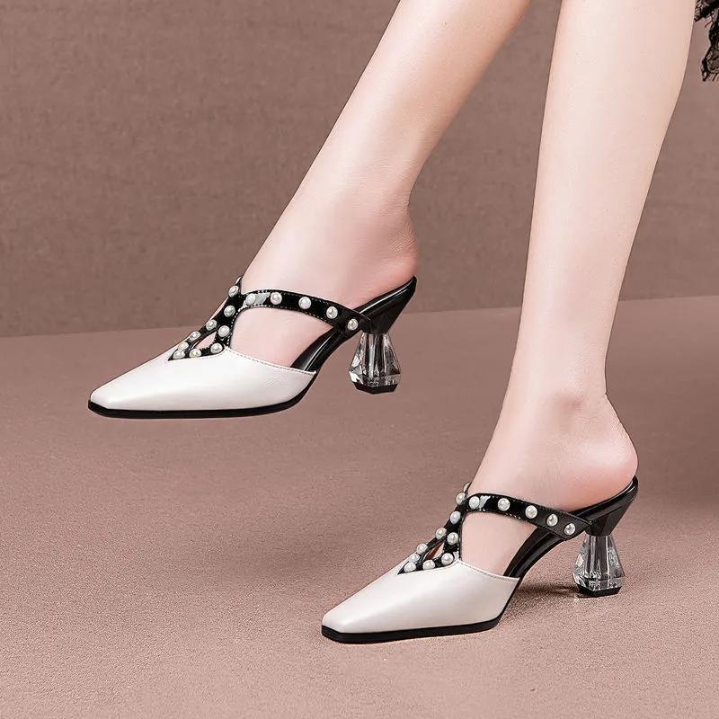 Zapatos De Mujer Women Cute Sweet Light Weight Crystal Pearl Glitter High Heel Shoes Lady Beige Comfy Pumps Ab556