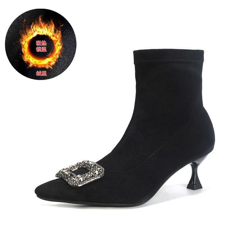 

Французские ботильоны-носки с острым носком, на тонком высоком каблуке, до щиколотки, короткие, женские, новые, осенне-зимние, одинарные, эластичные замшевые, тонкие 40