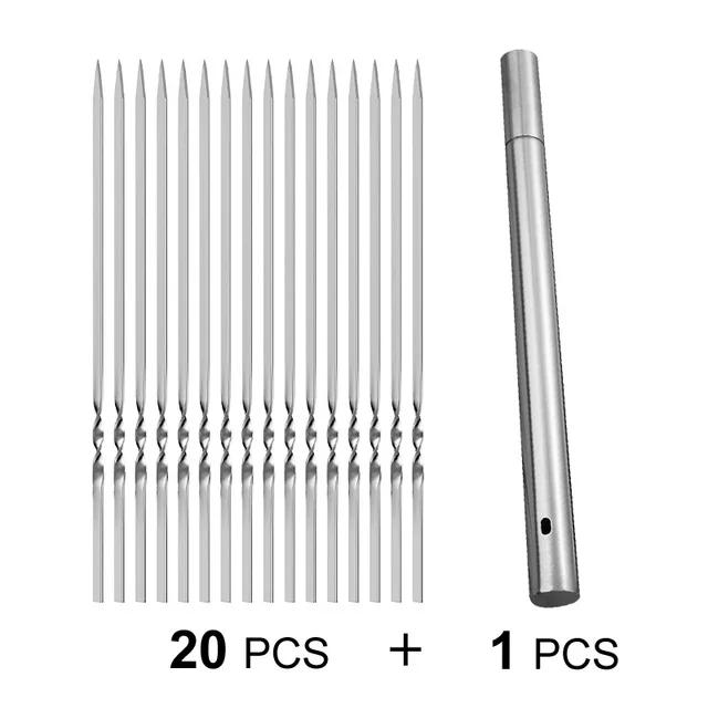30pcs Reusable Barbecue Skewers with Storage Tube Stainless Steel BBQ Needle Stick for Outdoor Camping Picnic Tool