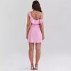 European and American style pink sweet single shoulder irregular multi-layer dress women's summer new slanted shoulder lace-up dress short dress