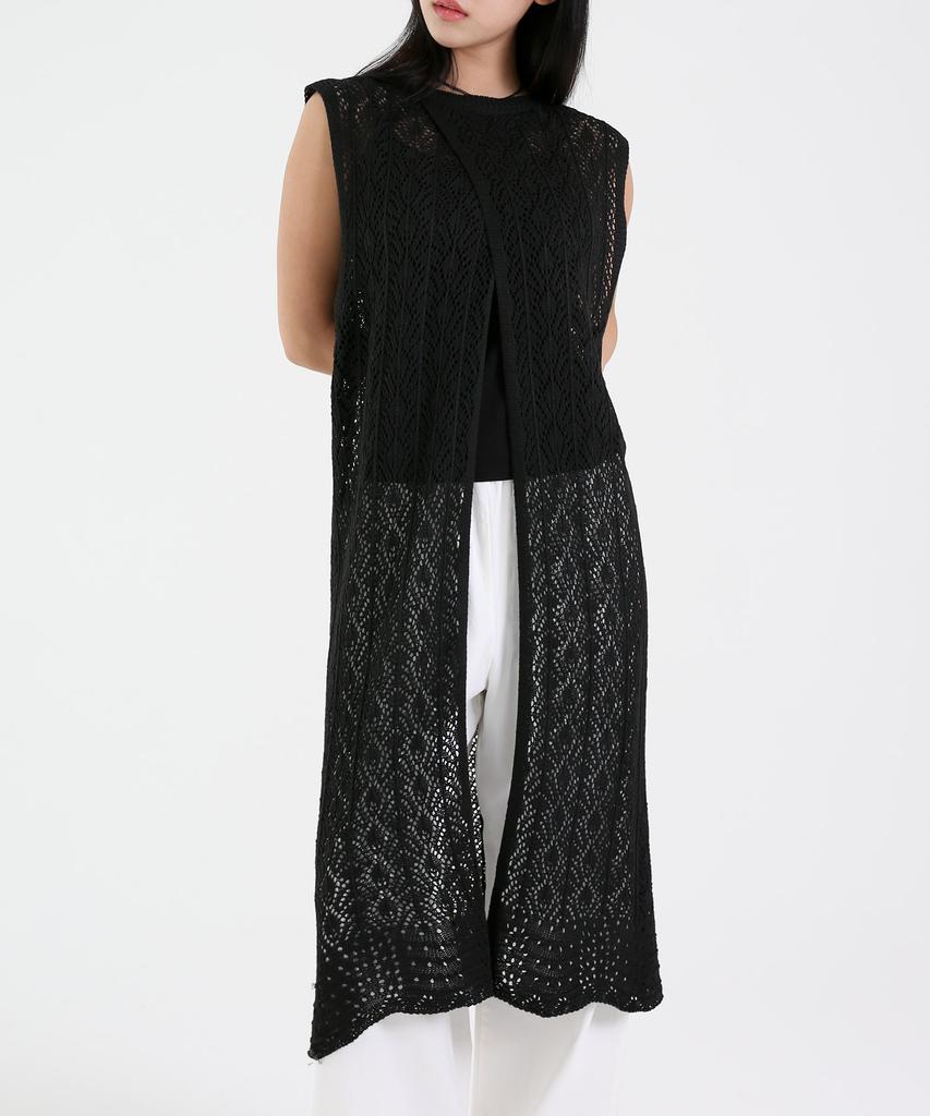 Eum Punching Long Knit Vest Dress Black