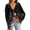 Women's Fashion Long Sleeve Christmas Print V-Neck Button Loose Cardigan Top