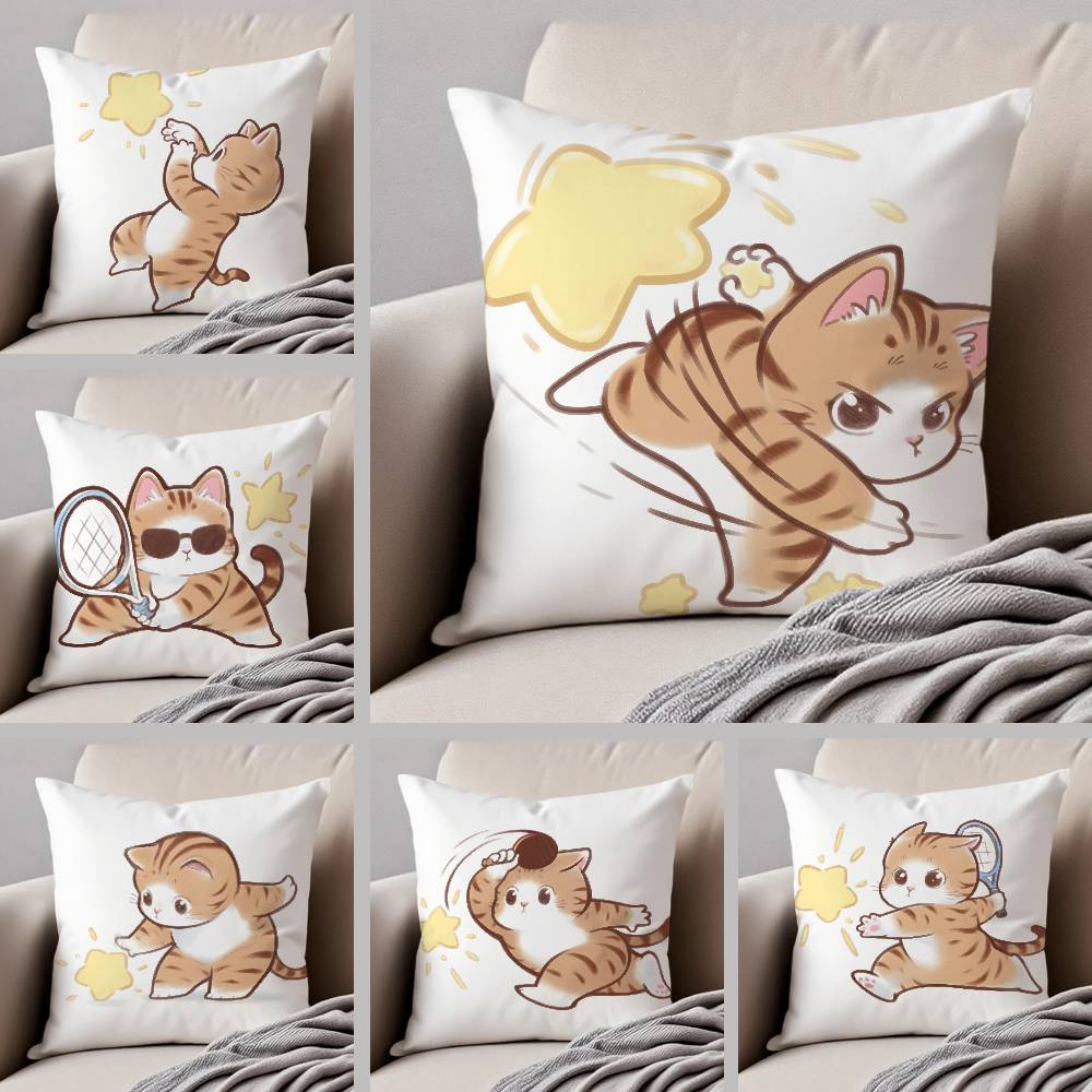 Cute Cat Athlete Childlike Heart Pillow Case Anti-dustmite Pillowcase Invisible Zipper Silky Short Plush Sofa Cushion Cover
