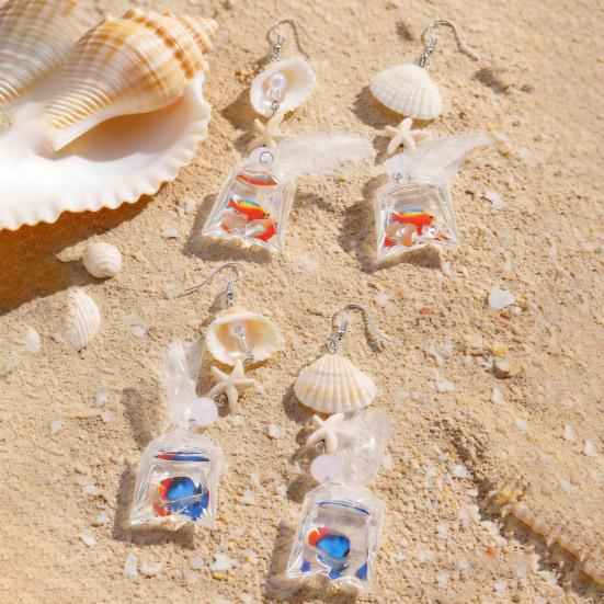 1 Pair Tropical Fish Bag Dangle Earrings Ocean Beach Starfish Shell Hook Earrings Hypoallergenic Women Drop Earrings Fashion Jewelry