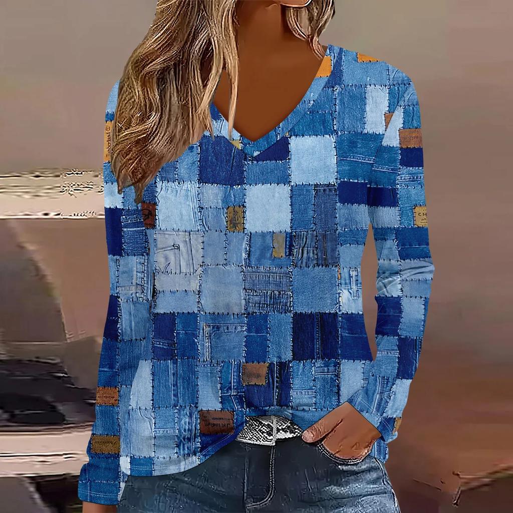 Sommer neue Mode 2025 Damen lässiges langärmeliges bedrucktes T-Shirt