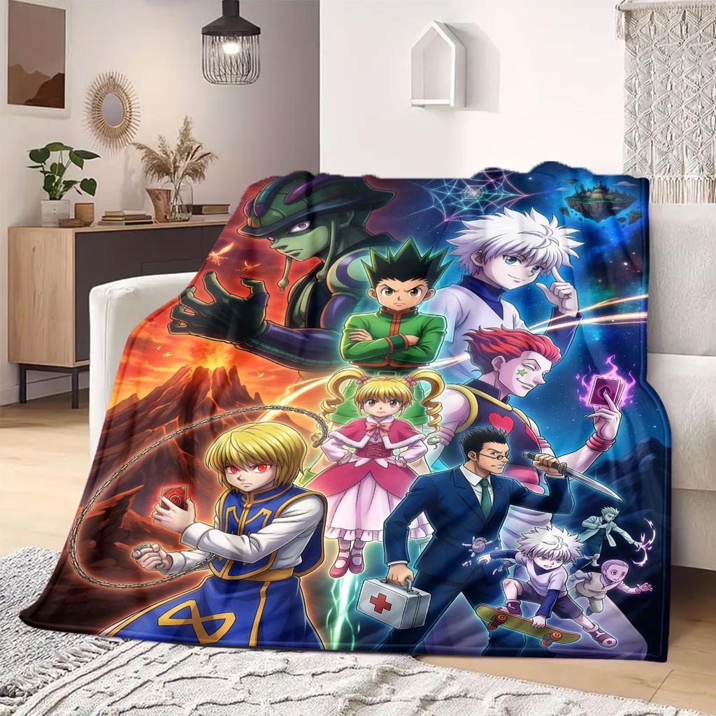 Hunter×Hunter Trendy Print Flannel Blanket, Cartoon Theme for Home Decor, All-season Bedding for Chairs, Travel Companion_LIAN