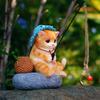 Original Cute Kitten Fishing Garden Flowing Water Decoration Ornaments Courtyard Rockery Landscaping Resin Craft Decoration