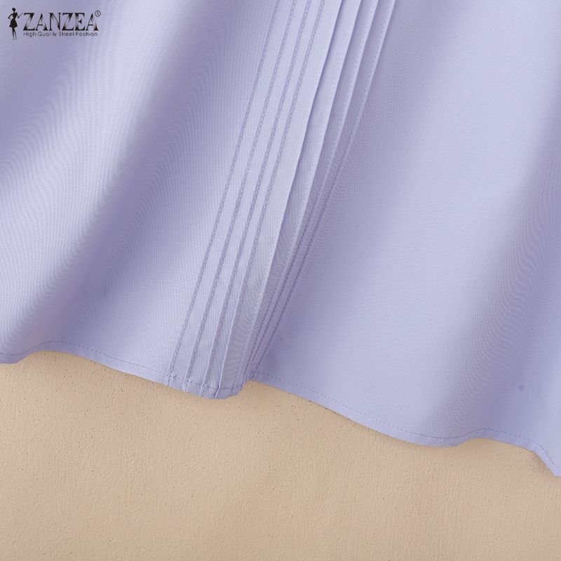 ZANZEA Damen Freizeit Rundhals Einfarbig 3/4 Ärmel Bluse