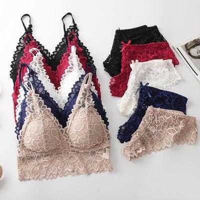 2021 Summer French Lace Trim Tank Style Molded Cup Women's Underwear Set