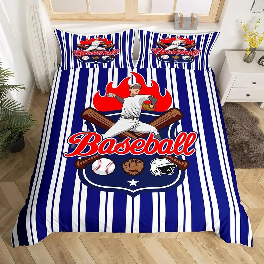 Baseball King Queen Duvet Cover Colorful Gradient Bedding Set Ball Sport Game Quilt Cover Rainbow Soft Polyester Comforter Cover