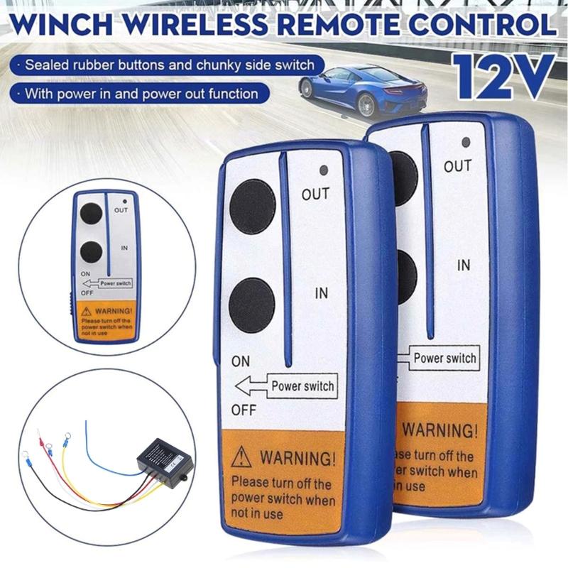 Wireless Electric Winch Remote Control Set with Manual Transmitter for Trucks and ATVs with 100 Foot Range and 12V Motor