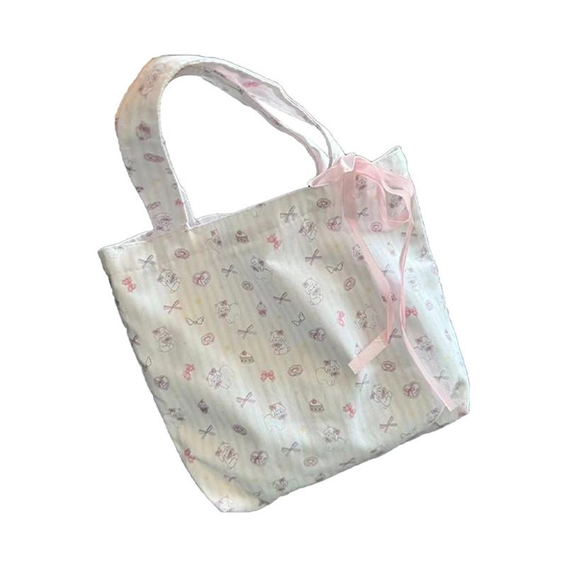 Floral Small Fresh Bow Shoulder Bag Fashionable Large Capacity Handbag Tote Bag Girls' Artistic Shopping Bag Mountaineering Bag