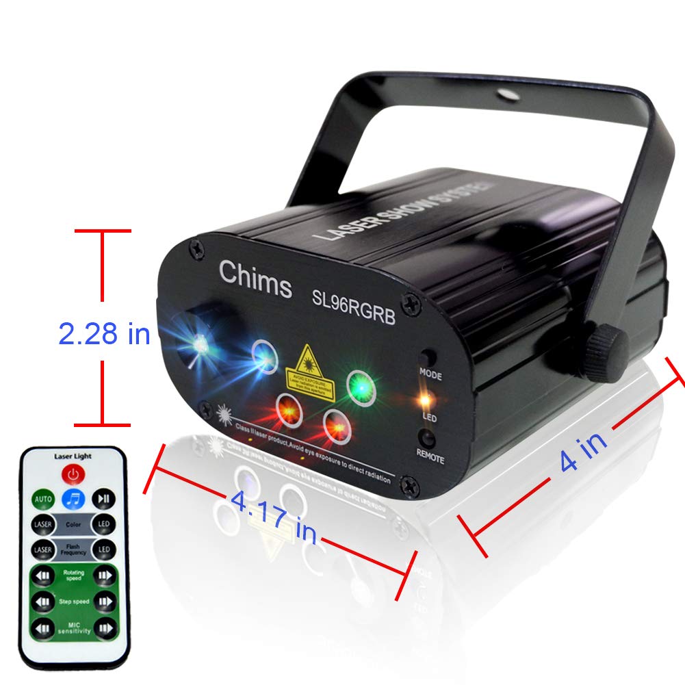 Chims Light Laser Projector RGB 96 Patterns Voice-Controlled Stage Lighting System 4 Light Sources Red Green Blue Family Party DJ Christmas Halloween