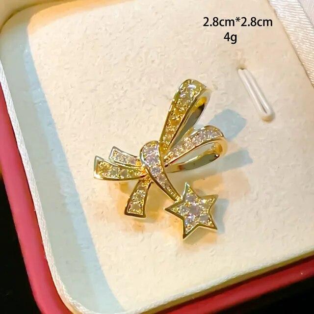 Korea Simple Geometry Square Zircon Small Flower Brooches Elegant Temperament  Bow Snowflake Dress Accessories Pins Girls Gifts