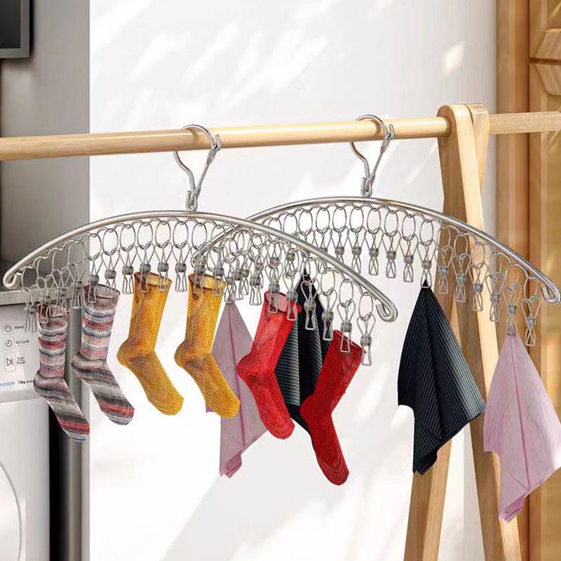 Séchoir à chaussettes et vêtements en acier inoxydable résistant au vent avec pinces
