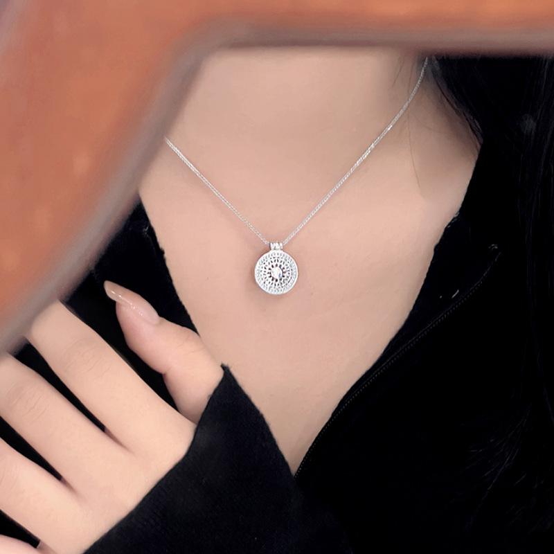 Meier S925 sterling silver fortune-turning eight-treasure compass necklace, female chinese style retroelegantclassy clavicle chain