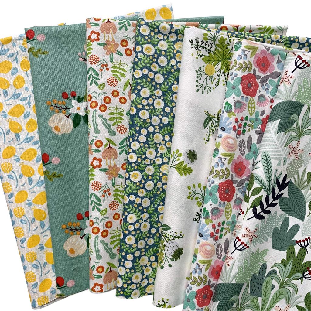 Set of Cute Cotton Fabric for Stuffed and 46x56cm Flower and Cactus 7-Piece Nordic-Style Cutouts, Pouches, Animals, Patchwork, (Small Designs)