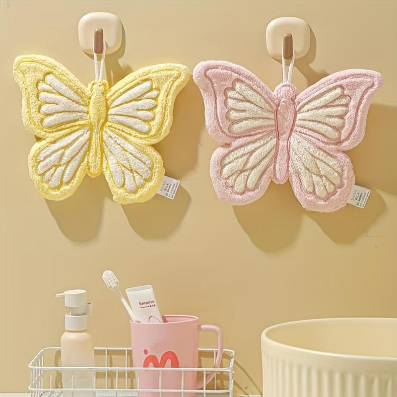 1pc Butterfly-Shaped Hanging Thick Coral Fleece Towel | Quick-Drying, Skin-Friendly, Fine Texture, Ideal for Kitchen and Bathroom Use